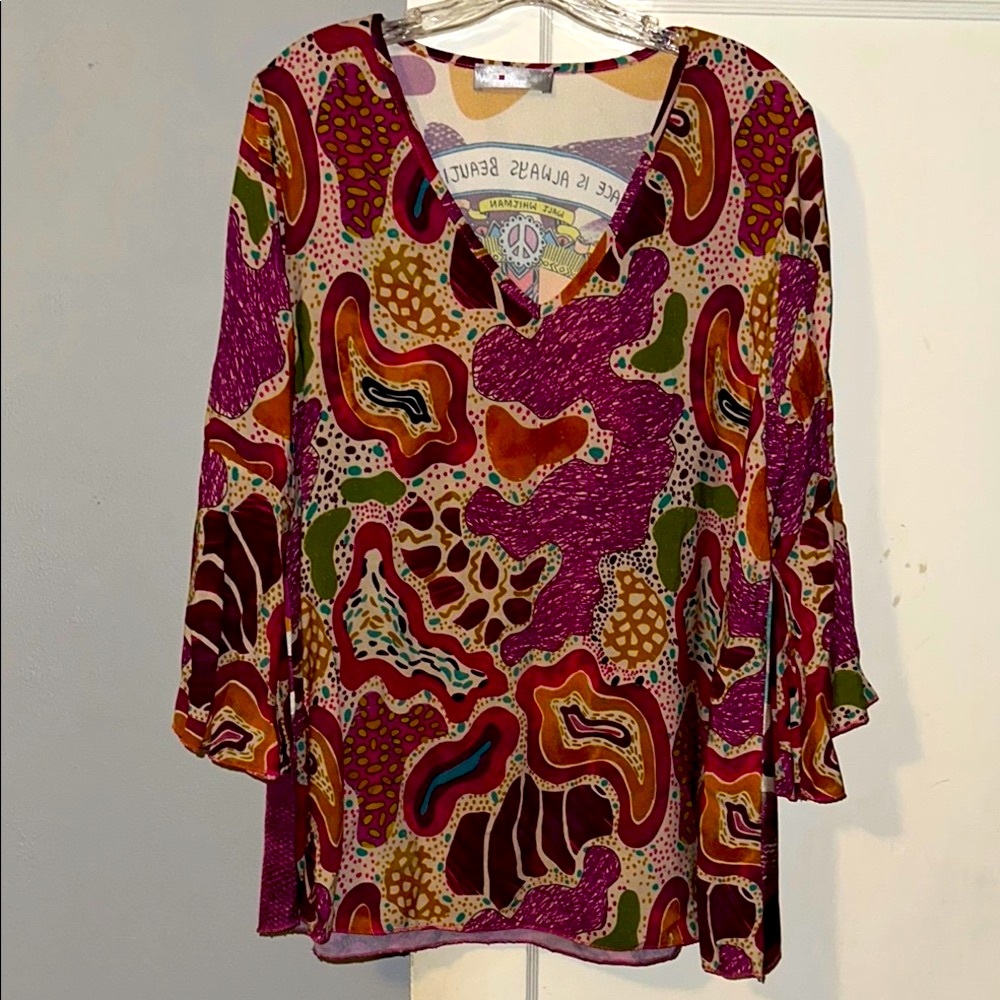 Tina Stephens Fluttee Sleeve Print Tunic, Size OS